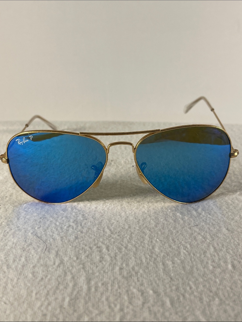 Ray-Ban Gold Frame Blue Lens Aviator Sunglasses Made in Italy
